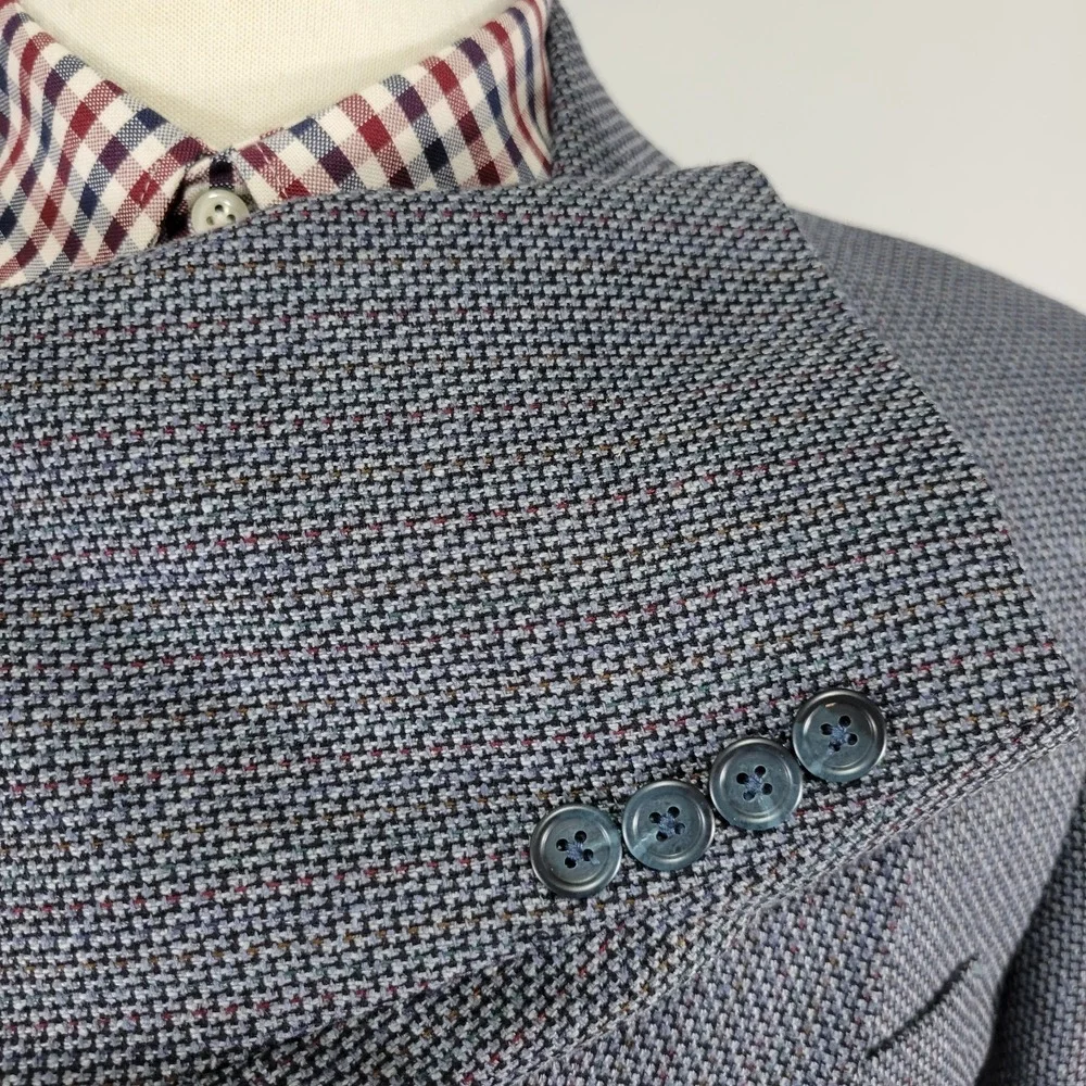Stafford Men's Sport Coat Blazer Two Button Blue‎ Gray Silk Wool Blend Size 40L